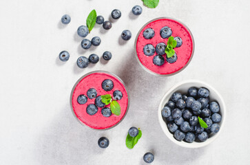 Blueberry Smoothie, Tasty Refreshing Drink, Healthy Food, Vegan or Vegetarian Diet Food Concept