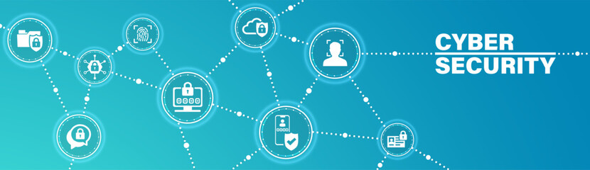 Cyber security vector illustration. Concept with icons related to international data protection, guarding privacy information, password safety and encryption