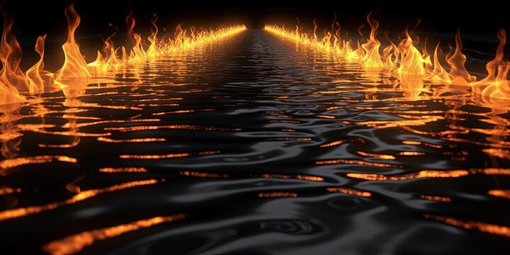 Inferno Fuelled Abstractity  Fiery Flames Meet Wet Roads, Generative AI