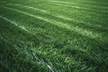Fototapeta na wymiar Stunning Close-up of Soccer Field: Artificial Green Grass with White Border Lines and Astroturf at Stadium for Sport Games: Generative AI
