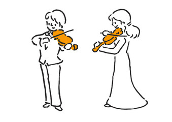 バイオリンを弾く男女のベクターイラスト