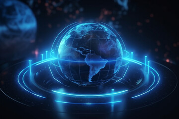 Obraz premium Technology, innovation and infograph concept, Eart hud, futuristic. Generative AI. High quality photo Generative AI