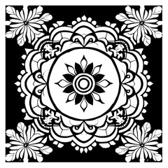 Flower clipart vector design black and white