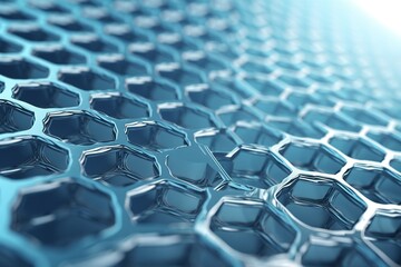 Naklejka premium Network connection concept blue honeycomb shiny background. Futuristic Abstract Geometric Background Design Made with Generative AI