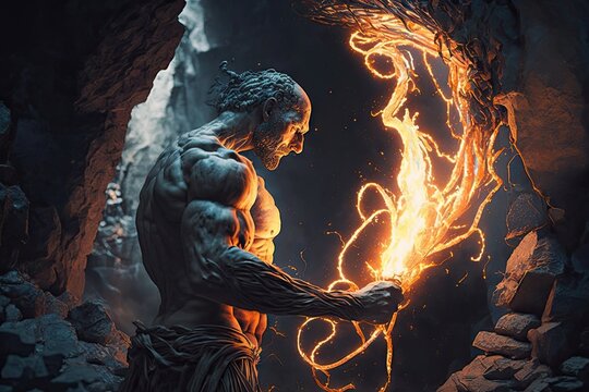 Prometheus bringing the fire to humankind majestic. Generative AI AIG15. Generative AI