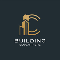 C letter and building logo. luxury logo. logo architect. line logo. suitable for your company.