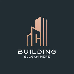 Fototapeta premium C letter and building logo. luxury logo. logo architect. line logo. suitable for your company.