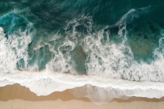 Sea surface aerial view,Bird eye view photo of waves and water surface texture, Turquoise sea sand background, Beautiful nature Amazing view sea background. Generative AI Generative AI