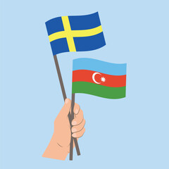 Flags of Sweden and Azerbaijan, Hand Holding flags