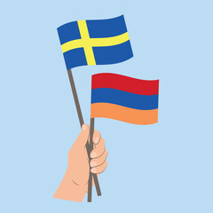 Flags of Sweden and Armenia, Hand Holding flags