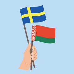 Flags of Sweden and Belarus, Hand Holding flags