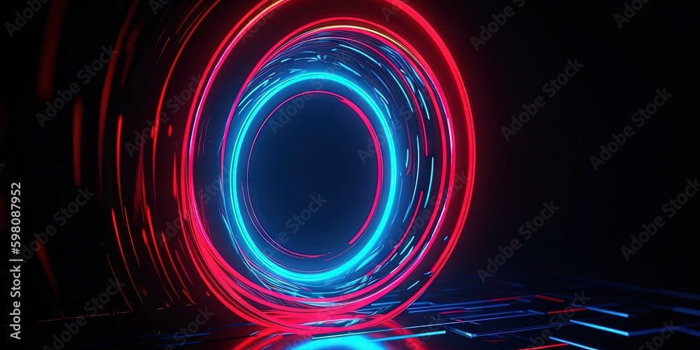 Wall mural neon cycle abstract animated background with red and blue frame, generative ai