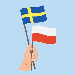 Flags of Sweden and Poland, Hand Holding flags
