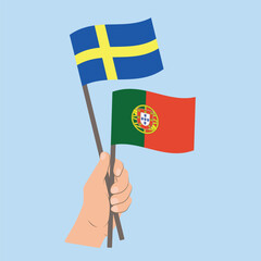 Flags of Sweden and Portugal, Hand Holding flags