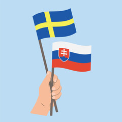 Flags of Sweden and Slovakia, Hand Holding flags