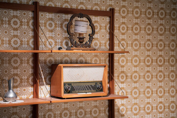 old and antique analog radio from the 60s - obrazy, fototapety, plakaty