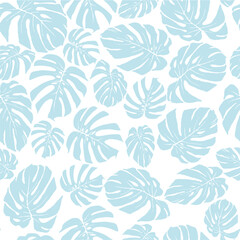 Seamless pattern with leaves of Monstera. Decorative, abstract. Suitable for curtains, wallpaper, fabrics, tiles, wrapping paper.