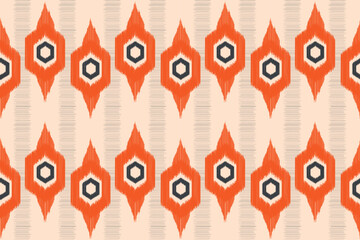 Ethnic Ikat fabric pattern geometric style.African Ikat embroidery Ethnic oriental pattern brown cream background. Abstract,vector,illustration.For texture,clothing,scraf,decoration,carpet.