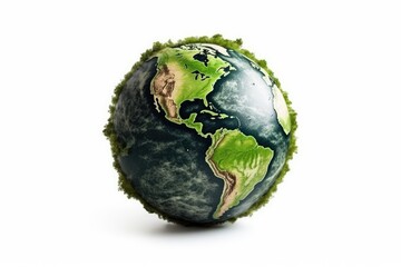 Earth is isolated on white background. world map green planet Earth Day or environment day Concept and ecology and environment sustainable concept.generative ai.