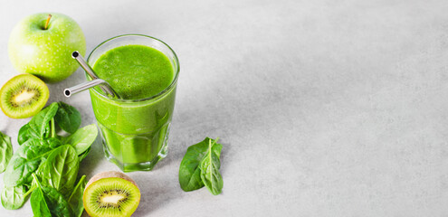 Green Smoothie, Refreshing Spinach, Kiwi, Apple Drink, Healthy Food, Detox, Vegan or Vegetarian...