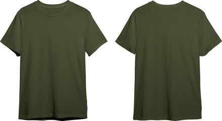 Military green men's classic t-shirt front and back - obrazy, fototapety, plakaty