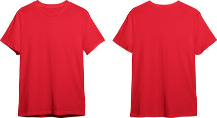 Red men's classic t-shirt front and back - obrazy, fototapety, plakaty