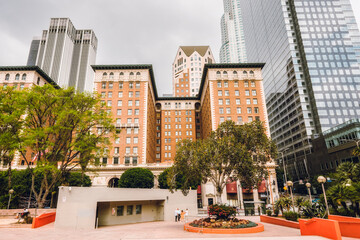 Historic Millennium Biltmore Hotel, view from Pershing Square, downtown Los Angeles, California