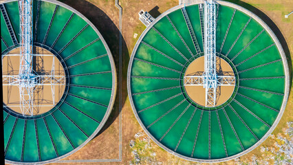 Drinking Water Treatment Technology and Distribution Plant. Aerial view of metropolitan waterworks...