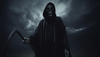 A scary grim reaper, dark and dim ai, ai generative, illustration - obrazy, fototapety, plakaty
