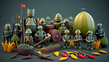 Collection of traditional toy soldiers. Multicolor Army Toy Model For Kids. on solid white background Ai generated image