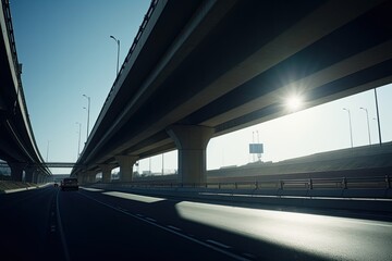 Fototapeta premium empty highway bridge, low-angle view of the bridge, created with AI, generative AI, AI