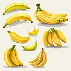Collection of banana illustrations with different backgrounds.