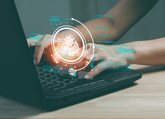 Ai tech, businessman using technology Global Internet connect Chat with AI, Artificial...