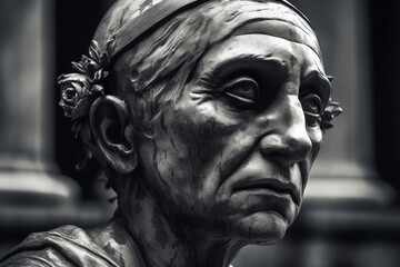 a statue's face, emotional expression, ai