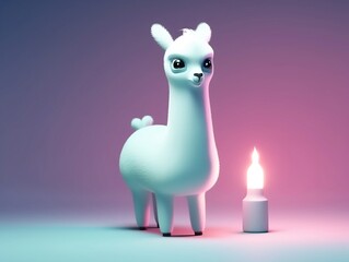 Fototapeta premium A kawaii 3d rendering alpaka stay on accent lighting and gradient background 