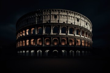 Naklejka premium Colosseum at night, rome italy. Minimalist photography. Generative AI.