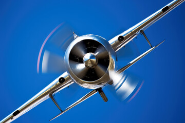 Obraz na płótnie Canvas propeller plane doing aerial acrobatics, against a bright blue sky, ai