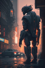 Cyborg in Urban Sunset