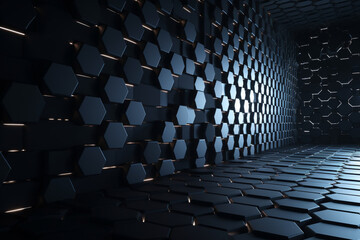 Room made of Futuristic Block Walls, Hexagons Tile Pattern. Generative AI. High quality photo Generative AI