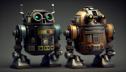 Fototapeta premium Retro toy robots model for kids and on studio lighting background Ai generated image