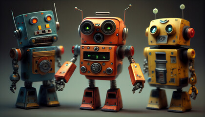 Retro toy robots model for kids and on studio lighting background Ai generated image