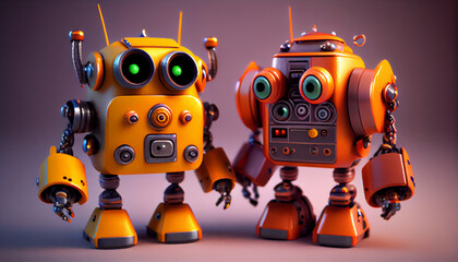 Fototapeta premium Retro toy robots model for kids and on studio lighting background Ai generated image