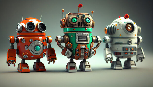 Retro toy robots model for kids and on studio lighting background Ai generated image