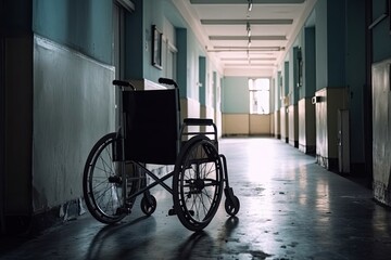 Disabled Patient Wheelchair In Hospital Background Generative AI