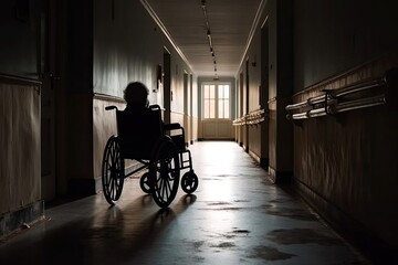 Fototapeta na wymiar Patient Wheelchair In Clinic Backdrop Generative AI