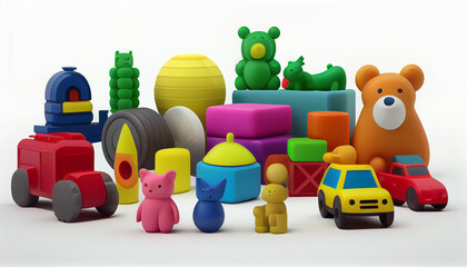 Obraz premium Toy collection for kids, Unique toys collections on solid white background Ai generated image