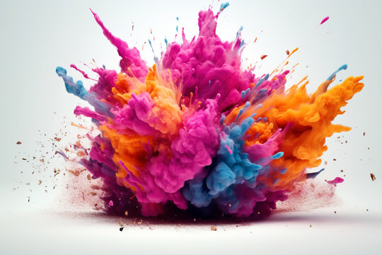 Colorful smoke explosion on white background. Digitally generated AI image