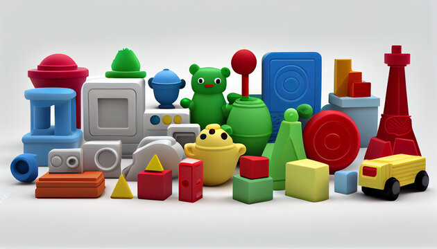 Toy collection for kids, Unique toys collections on solid white background Ai generated image