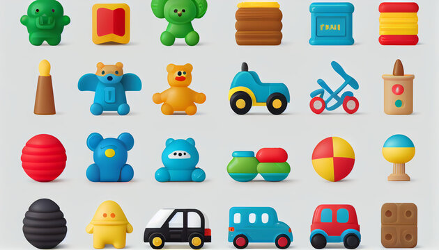 Toy collection for kids, Unique toys collections on solid white background Ai generated image