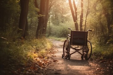 Fototapeta na wymiar Disabled Patient Wheelchair In Forest Background Generative AI
